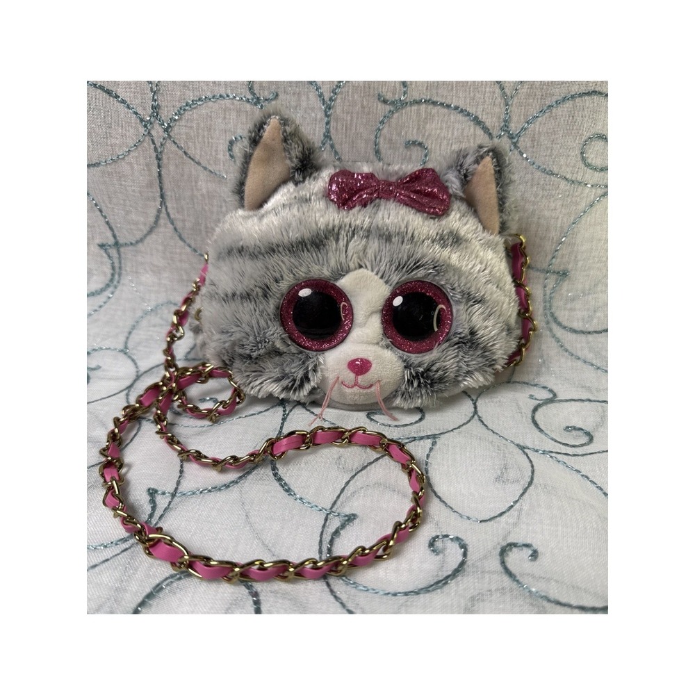 TY Beanie Boos Kiki Cat Mini Crossbody Purse Plush Pink Eyes 2020 5x6"